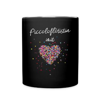 Piccoloflötistin mit Herz Flötistin Musiklehrerin - Tasse einfarbig - Schwarz - Vorne