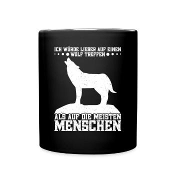 Wolfliebhaber Wolf Spruch Wolffan - Tasse einfarbig - Schwarz - Vorne