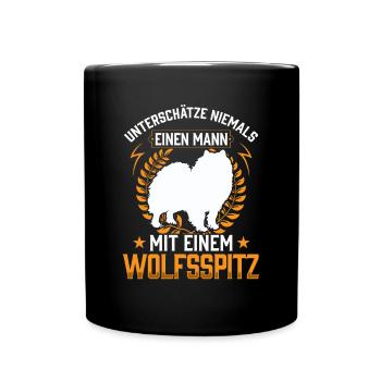 Mann mit Wolfsspitz unterschätzen Deutscher Spitz - Tasse einfarbig - Schwarz - Vorne