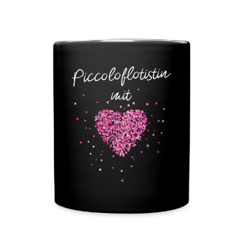 Piccoloflötistin mit Herz Flöte Marschkapelle - Tasse einfarbig - Schwarz - Vorne