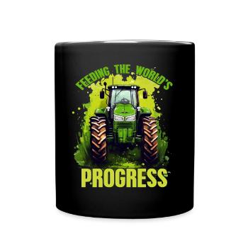 Feeding World's Progress Traktor Bauer Geschenk - Tasse einfarbig - Schwarz - Vorne