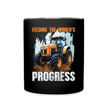 Feeding World's Progress Traktor Landwirt Bauer - Tasse einfarbig - Schwarz - Vorne