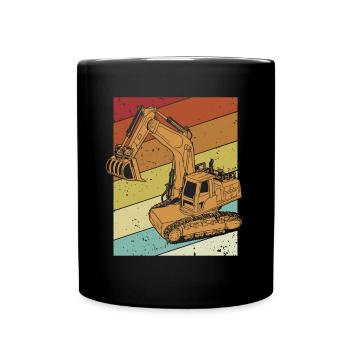 Retro Excavator Duty Cycle Crane Crawler Excavator - Full Colour Mug - black - Front