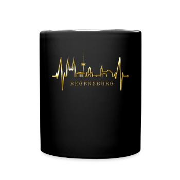 Regensburg Skyline Herzschlag Liebe Regensburger - Tasse einfarbig - Schwarz - Vorne