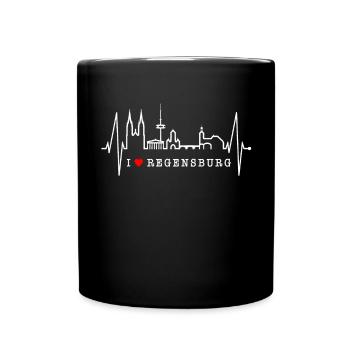 Regensburg Skyline Herzschlag Liebe Regensburger - Tasse einfarbig - Schwarz - Vorne