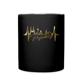 Regensburg Skyline Herzschlag Liebe Regensburger - Tasse einfarbig - Schwarz - Vorne