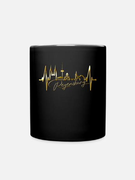 Regensburg Skyline Herzschlag Liebe Regensburger - Tasse einfarbig - Schwarz