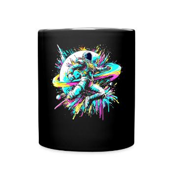 Astronaut bunte Farb Explosion Graffiti Weltraum - Tasse einfarbig - Schwarz - Vorne