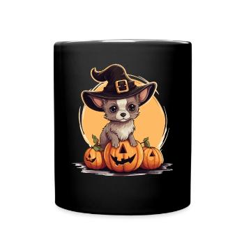 Halloween Witch Hat Pumpkin Dog Chihuahua - Full Colour Mug - black - Front
