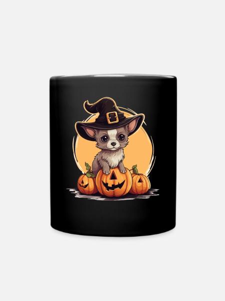 Halloween Hexenhut Kürbis Hund Chihuahua - Tasse einfarbig - Schwarz