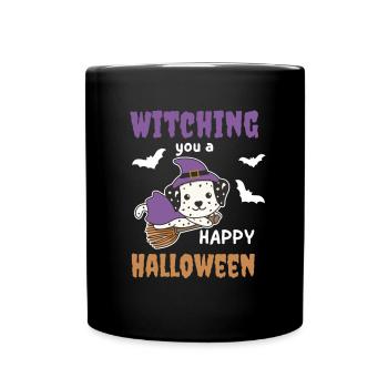 Dalmatiner Hexe Witching you a Happy Halloween - Tasse einfarbig - Schwarz - Vorne