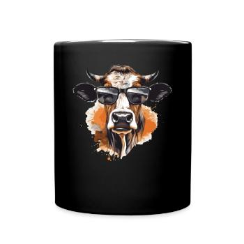Kuh mit Sonnenbrille - Tasse einfarbig - Schwarz - Vorne