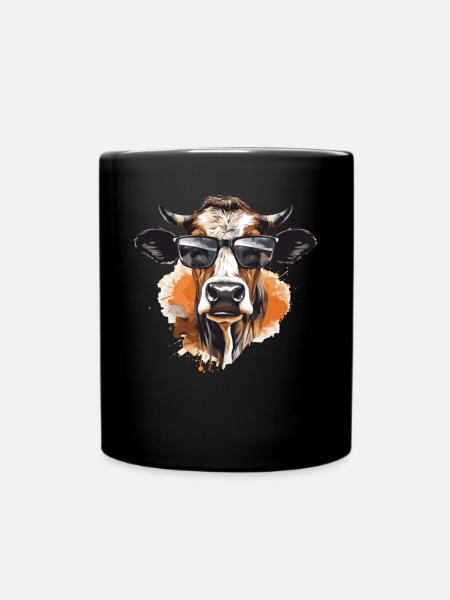 Kuh mit Sonnenbrille - Tasse einfarbig - Schwarz