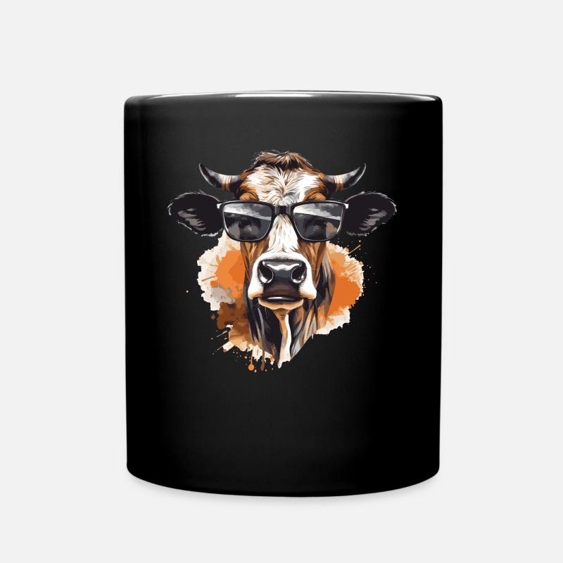 Kuh mit Sonnenbrille - Tasse einfarbig - Schwarz