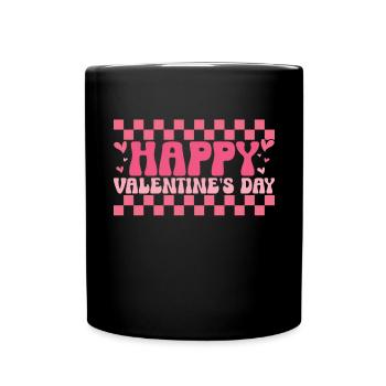 Retro Groovy 70's Valentine's Day Hearts Couple - Full Colour Mug - black - Front