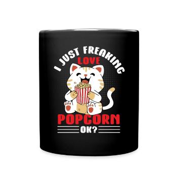Mignon j’adore chat pop-corn ok cinéma de nuit cinéma - Mug uni - noir - Devant