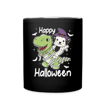 Dalmatian Happy Halloween T-Rex Mummy Costume - Full Colour Mug - black - Front