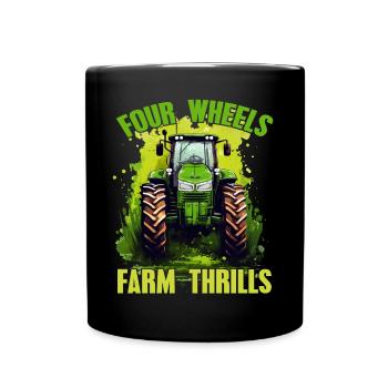 Four Wheels Farm Thrills Tractor Farmer Gift - Full Colour Mug - black - Front