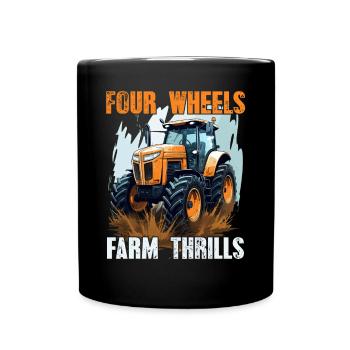 Four Wheels Farm Thrills Tractor Farmer Farmer - Full Colour Mug - black - Front