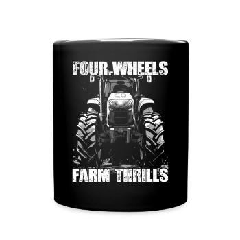 Four Wheels Farm Thrills Tractor Farmer Farmer - Full Colour Mug - black - Front