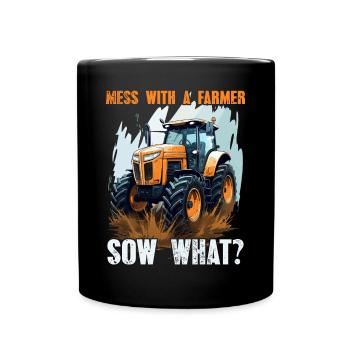 Jouer avec une truie fermière quoi? Agriculteur de tracteurs - Mug uni - noir - Devant