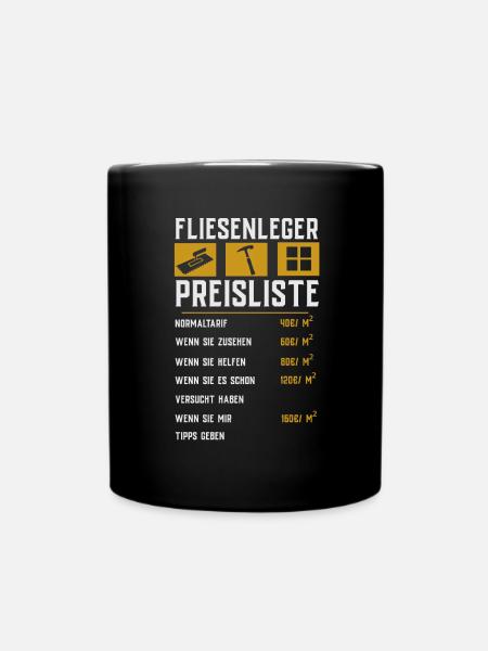 Fliesenleger Preisliste - Tasse einfarbig - Schwarz