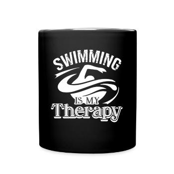 Swimming Swimming Is My Therapy - Full Colour Mug - black - Front