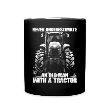 Never Underestimate Old Man Tractor Gift - Full Colour Mug - black - Front
