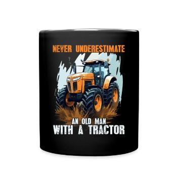 Never Underestimate Old Man Tractor Gift - Full Colour Mug - black - Front