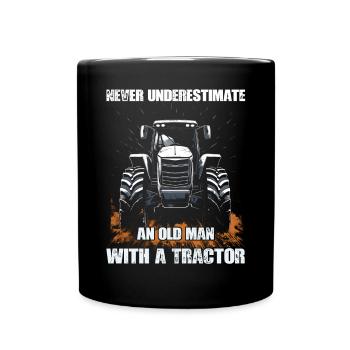 Never underestimate old man tractor farmer - Full Colour Mug - black - Front
