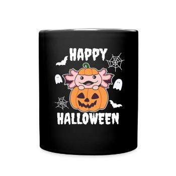 Axolotl Happy Halloween Pumpkin Bat Costume - Full Colour Mug - black - Front