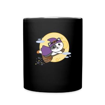 Katze Halloween Hexe Kinder Hexen Kostüm - Tasse einfarbig - Schwarz - Vorne