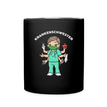 Sechsarmige Krankenschwester Pflegekraft - Tasse einfarbig - Schwarz - Vorne