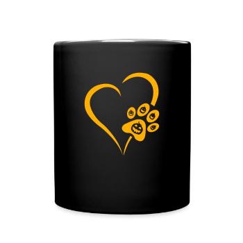 Halloween Dog Paw Prints - Halloween Dog Paw Heart - Full Colour Mug - black - Front