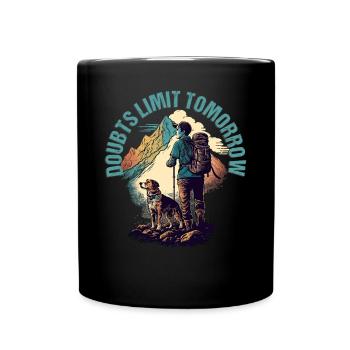 Wanderer mit Hund Design für Bergsteiger - Tasse einfarbig - Schwarz - Vorne