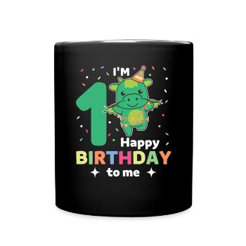 Drache zum 1. Geburtstag für Kinder ein Jahr alt - Tasse einfarbig - Schwarz - Vorne