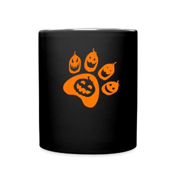 Halloween Dog Paw Pumpkin - Funny Pumpkin Paw Prin - Full Colour Mug - black - Front