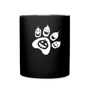 Pumpkin Paw Print Funny Halloween Dog Paw Pumpkin - Full Colour Mug - black - Front