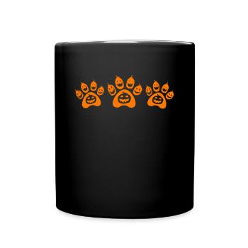 Pumpkin Halloween Dog Paw - Funny Pumpkin Paw Prin - Full Colour Mug - black - Front