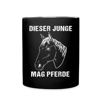 Dieser Junge mag Pferde - Herz und Hufe - Tasse einfarbig - Schwarz - Vorne