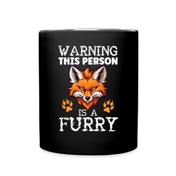 Furry Fandom Fursona Fursuit Wolf - Full Colour Mug - black - Front