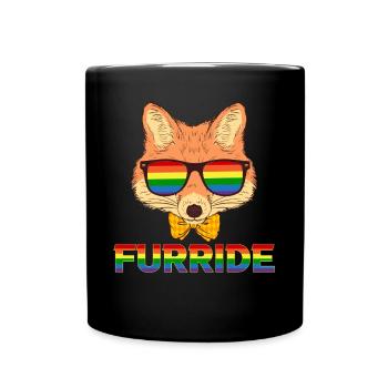 LGBTQ Furry Fandom Fursona Fursuit Fox - Full Colour Mug - black - Front
