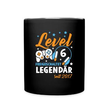 Level 6 Jahre Geburtstagsshirt Gamer 2017 - Tasse einfarbig - Schwarz - Vorne