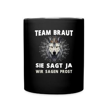 Hochzeit Junggesellenabschied Wolf Braut Bräutigam - Tasse einfarbig - Schwarz - Vorne