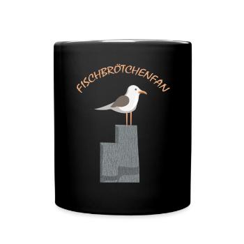 Fischbrötchen Fan die Möwe - Tasse einfarbig - Schwarz - Vorne