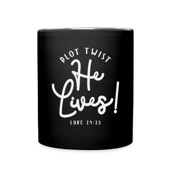 Plot Twist He Lives Luke 24:23 Bible Verse - Full Colour Mug - black - Front
