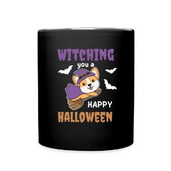 Corgi Hexe Witching you a Happy Halloween - Tasse einfarbig - Schwarz - Vorne