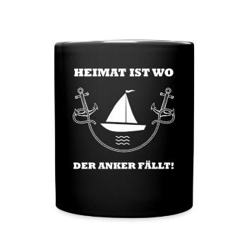 Heimat ist wo der Anker fällt Schiff Anker Meer - Tasse einfarbig - Schwarz - Vorne