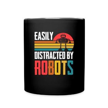 Rétro Drôle Facilement Distrait Par Robots Vintage Ro - Mug uni - noir - Devant