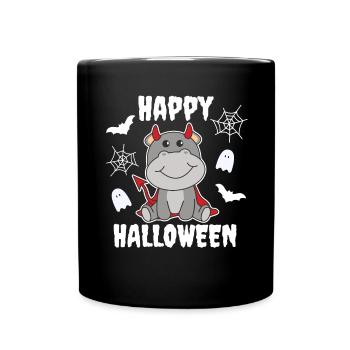 Hippo Happy Halloween süßer Teufel Hexen Kostüm - Tasse einfarbig - Schwarz - Vorne
